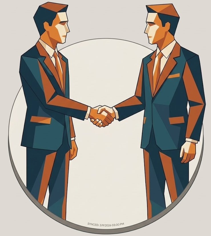 Two professionals shaking hands, illustrated in geometric low-poly style